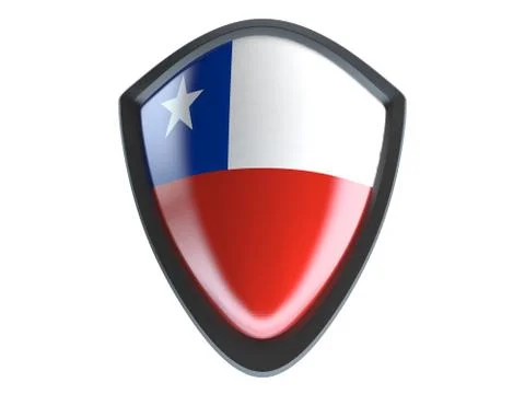 Chile flag on metal shield isolate on white background. Stock Illustration