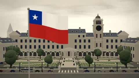 Chile Flag Over University Campus Quadrangle seamless loop 스톡 동영상 344709394