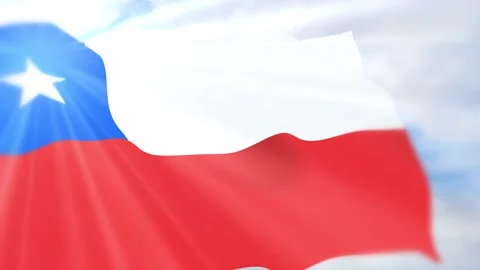 Chile Flag Seamless Loop 4k 60fps on Sky Background Stock Footage 340623940