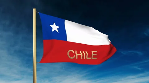 Chile flag slider style with title. Waving in the wind with cloud background Stock Footage 48611339
