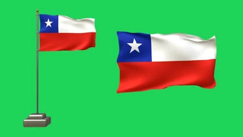 A Chile flag waves on a pole with realistic movement, while the other float.. Stock Footage 317611746