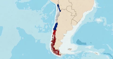 The chile flag waving inside the country on a world map Stock Footage 339033179