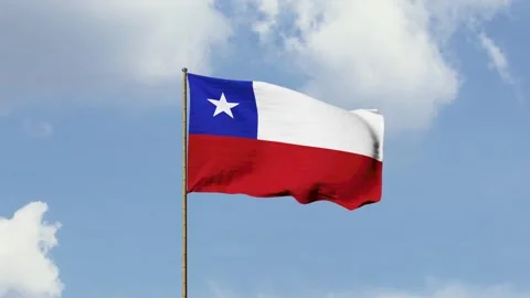 Chile flag waving with sky background Видео 247715929