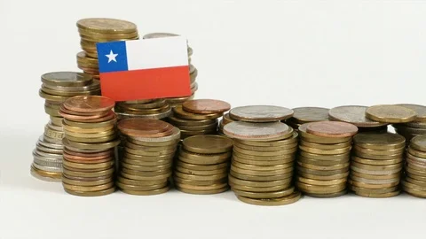 Chile flag waving with stack of money coins Stock Footage 71860046