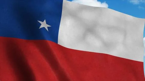 Chile flag waving in the wind, blue sky background. 3d rendering Stock Illustration