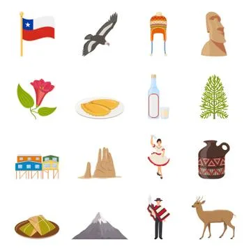 Chile Flat Colored Icons Illustrazione stock