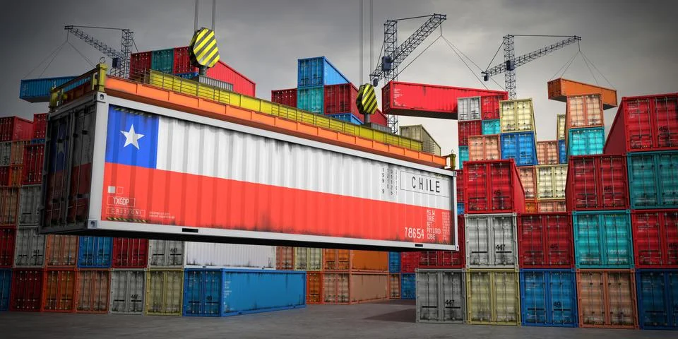 Chile - freight container in cargo terminal - 3D illustration Stock Illustration