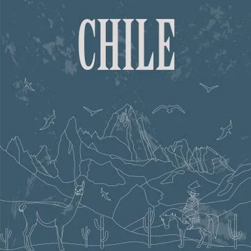 Chile landmarks. Retro styled image. Stock Illustration