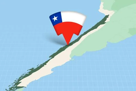 Chile Location Highlighted on American Map with Flag Icon. Stock Illustration
