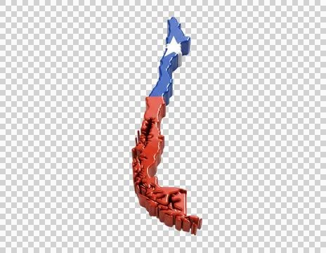 Chile map 3d rendering with national flag colors and single star on transpa.. Stock Illustration