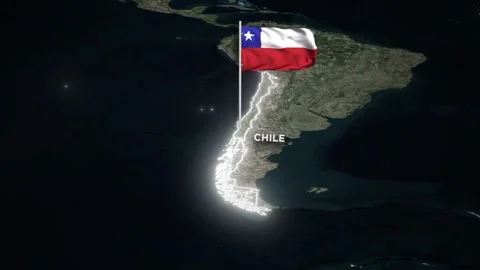 Chile Map Animation, Waving Chile National Flag and Glowing Border on World Map Video stock 333590133