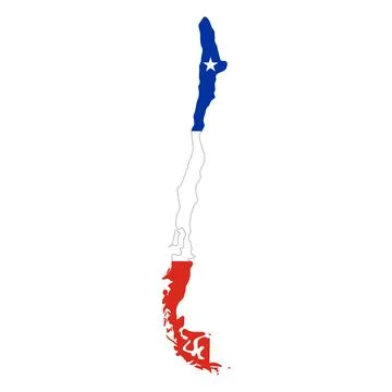 Chile map icon. Vertical silhouette filled with national flag colors and st.. Stock Illustration