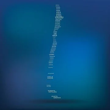 Chile map made with name of cities Illustrazione stock