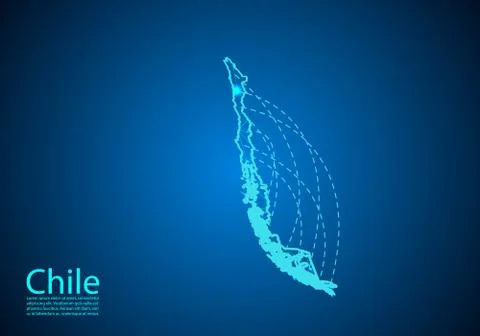 Chile map with nodes linked by lines. concept of global communication and bus Stock-Illustration