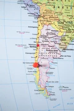 Chile map with red pin Stock Photos