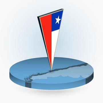 Chile map in round isometric style with triangular 3D flag of Chile Stock Illustration