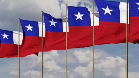 Chile multiple flags waving with sky background Видео 247715925