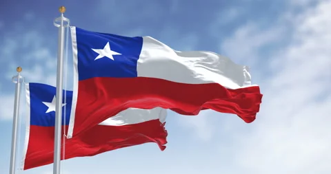 Chile national flags fluttering in the wind on a sunny day Video stock 329105206