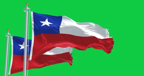 Chile national flags fluttering in the wind isolated on green background Stock Footage 332911454