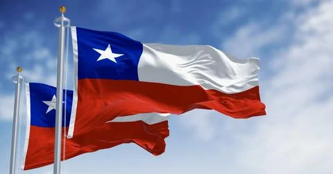 Chile national flags fluttering in the wind on a sunny day Stock Illustration