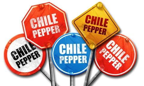 Chile pepper, 3D rendering, street signs Stock Illustration