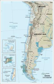 Chile physiography map Stock Illustration