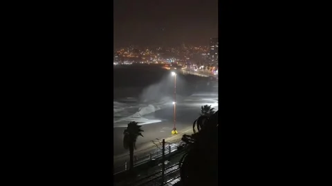 Chile: Powerful waves batter coastline during severe storm in Valparaiso,... Stock Footage 339966832