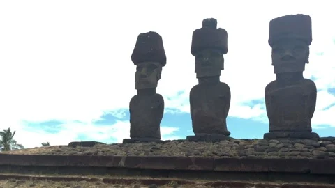 Chile - Rapa Nui / Easter Island - #48 - Ahu Nau Nau / Anakena Beach / Moai Stock Footage 160006967