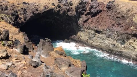 Chile - Rapa Nui / Easter Island - #7 - Ana Kai Tanata / Cave / Ocean Stock Footage 160007057
