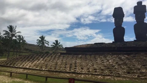 Chile - Rapa Nui / Easter Island - #47 - Ahu Nau Nau / Anakena / Beach Stock Footage 160007284