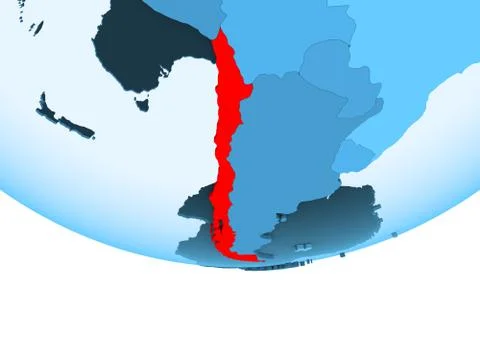 Chile in red on blue map Stock Illustration