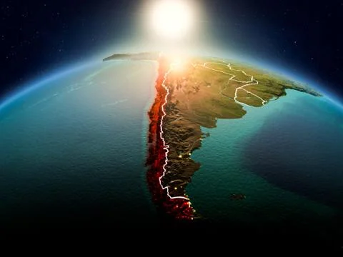 Chile in sunrise from orbit Stock Illustration