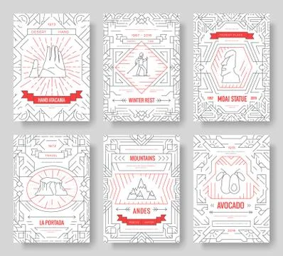 Chile vector brochure cards thin line set. Country travel template of flyear Stock Illustration