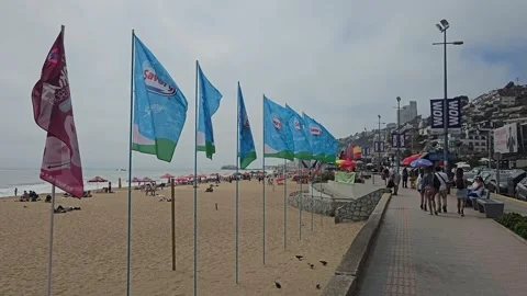 Chile, Viña del Mar – Concón, Reñaca, Coastal Walk, Cloudy Day [8K] Stock-Footage 331544817