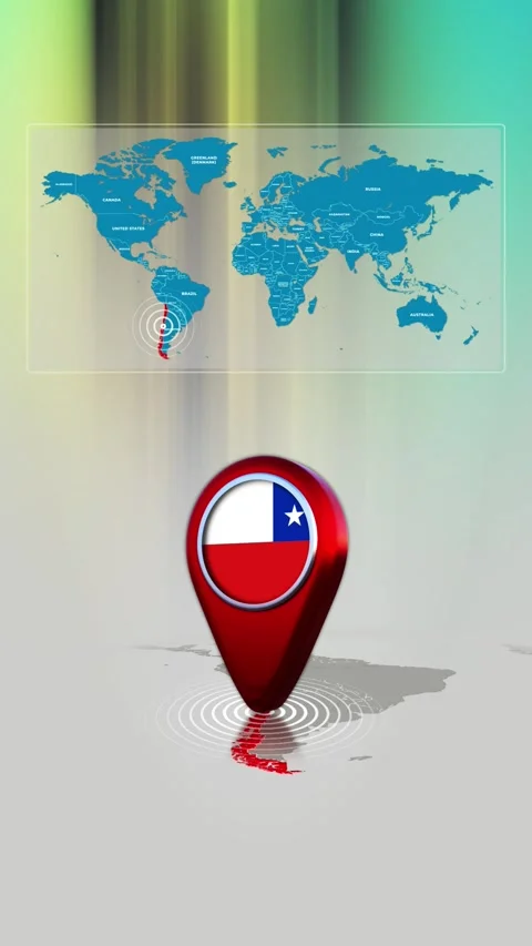Chile World Map Pin Location Background Loop Vertical Stock Footage 341771478