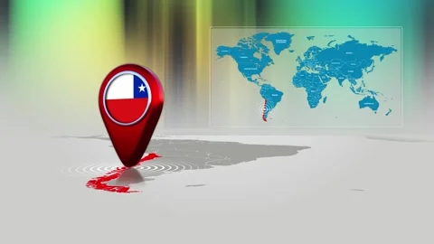 Chile World Map Pin Location Background Loop 4k Stock Footage 341771605