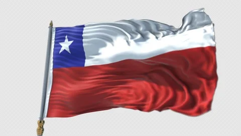 Chilean Flag on a flagpole Waving on Transparent Alpha Background Video stock 292109991