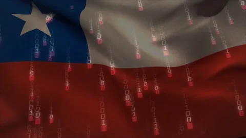 Chilean flag waving, binary rain starting at blue canton and cascading across Stock Footage 331571124