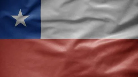 Chilean flag waving in the wind. Close up of Chile banner blowing, soft silk. Ilustração Stock