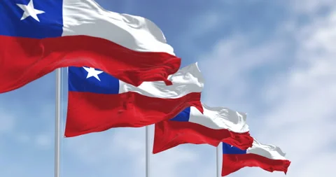 Chilean flags waving against a clear blue sky Stock Footage 320062518