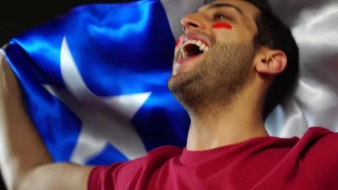 Chilean Guy Celebrating with Chile Flag Stock Footage 77702701
