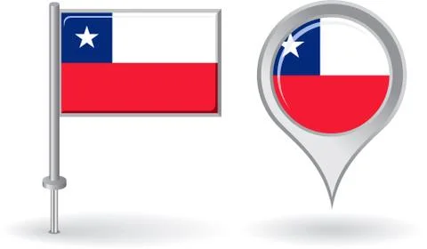 Chilean pin icon and map pointer flag. Vector Illustrazione stock