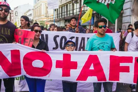 Chileans Protest Private Pension System Stock Photos
