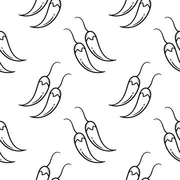 Chili hand drawn seamless pattern Stock Illustration