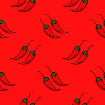 Chili hand drawn seamless pattern Stock Illustration