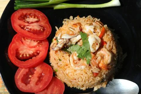 Chili Paste Fried Rice Tom Yum - Squid and Shrimp - with spicy flavor is a .. 写真素材