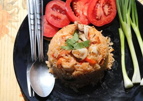 Chili Paste Fried Rice Tom Yum - Squid and Shrimp - with spicy flavor is a .. 写真素材