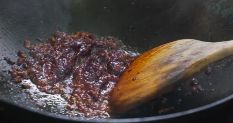 Chili paste in a pan ready to stir-fry. Stock Footage 226280761