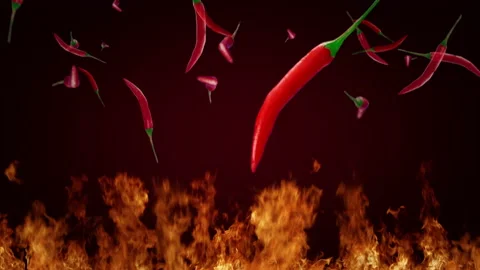 Chili pepper falling hot fire with flames  Stock Footage 195131775