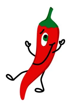 Chili Pepper is a fun dancer with hands and feet. Vector illustration in a flat Stock Illustration